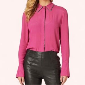 Adrienne Landau Chic Fuchsia Button Up Blouse With Sparkly Chain Trim NWT Size S
